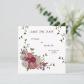 Elegant Bourgogne bloemmonogram Save the Date Kaart (Staand voorkant)
