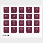 Elegant Bourgogne  Crest Monogram Bedankt Vierkante Sticker (Vel)