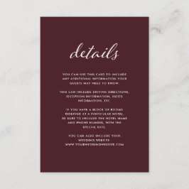 Elegant Bourgogne | Details bruiloft gast Informatiekaartje