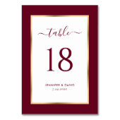 Elegant Bourgogne en Gold Wedding Table Number Kaart (Achterkant)