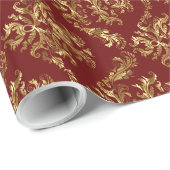 Elegant Bourgogne en gouden  Floral Pattern Cadeaupapier (Rol Hoek)