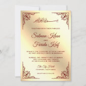 Elegant Bourgogne en gouden islamitische bruiloft Kaart (Voorkant)