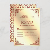 Elegant Bourgogne en gouden islamitische bruiloft RSVP Kaartje (Voorkant / Achterkant)