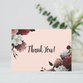Elegant Bourgogne en roze bloemen Bedankkaart (Staand voorkant)