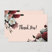 Elegant Bourgogne en roze bloemen Bedankkaart (Voorkant / Achterkant)