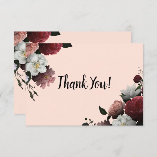 Elegant Bourgogne en roze bloemen Bedankkaart (Voorkant / Achterkant)