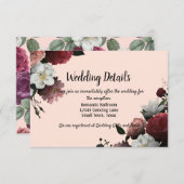 Elegant Bourgogne en roze bloemen Informatiekaartje (Voorkant / Achterkant)