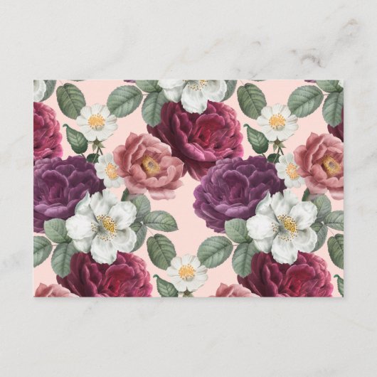 Elegant Bourgogne en roze bloemen Informatiekaartje (Achterkant)