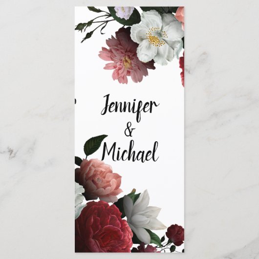 Elegant Bourgogne en roze bloemen Menu (Achterkant)