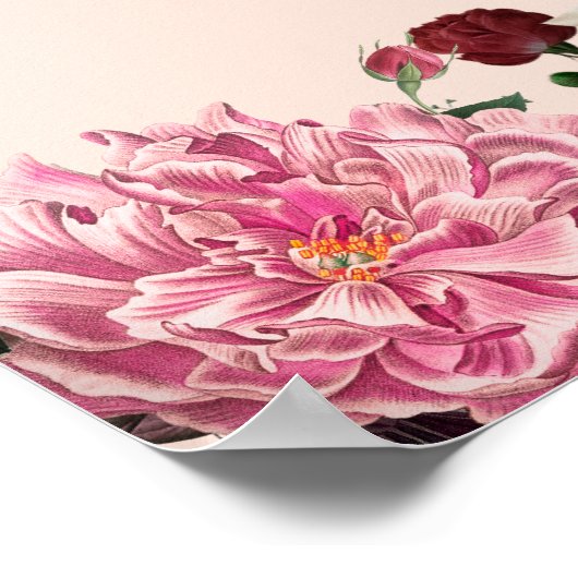 Elegant Bourgogne en roze bloemen Poster (Hoek)