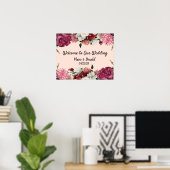 Elegant Bourgogne en roze bloemen Poster (Thuiskantoor)