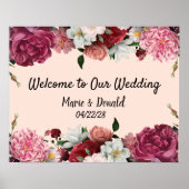 Elegant Bourgogne en roze bloemen Poster (Voorkant)