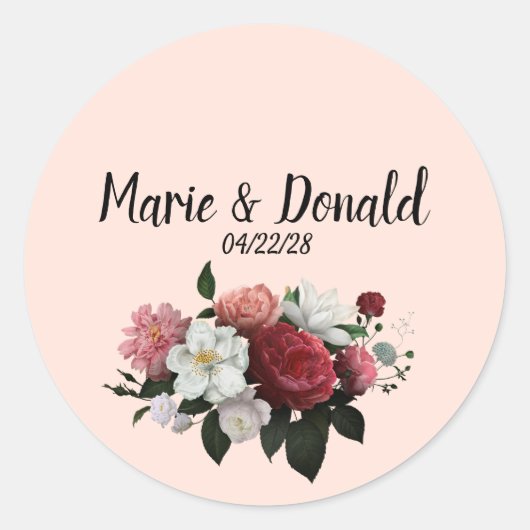 Elegant Bourgogne en roze bloemen Ronde Sticker (Voorkant)