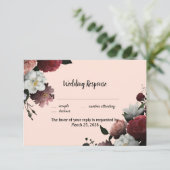 Elegant Bourgogne en roze bloemen RSVP Kaartje (Staand voorkant)
