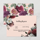 Elegant Bourgogne en roze bloemen RSVP Kaartje (Voorkant / Achterkant)