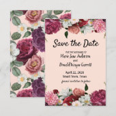 Elegant Bourgogne en roze bloemen Save The Date (Voorkant / Achterkant)