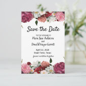 Elegant Bourgogne en roze bloemen Save The Date (Staand voorkant)