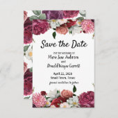 Elegant Bourgogne en roze bloemen Save The Date (Voorkant / Achterkant)