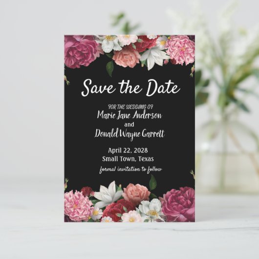 Elegant Bourgogne en roze bloemen sparen de Datum (Staand voorkant)