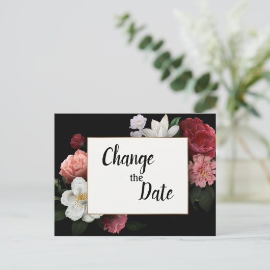 Elegant Bourgogne en roze bloemen verander de datu Briefkaart (Staand voorkant)