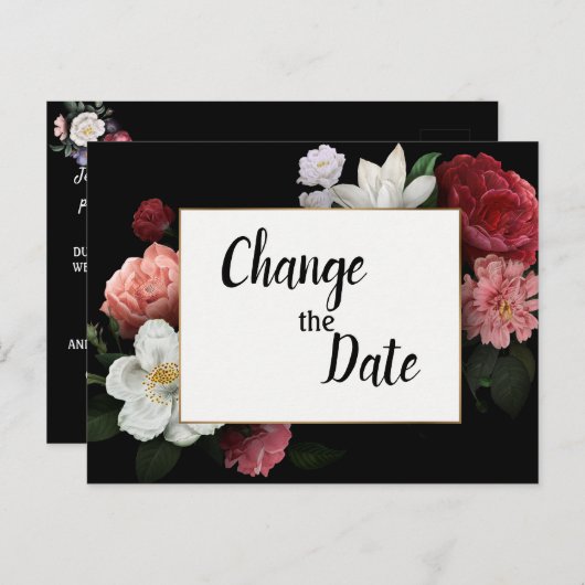 Elegant Bourgogne en roze bloemen verander de datu Briefkaart (Voorkant / Achterkant)