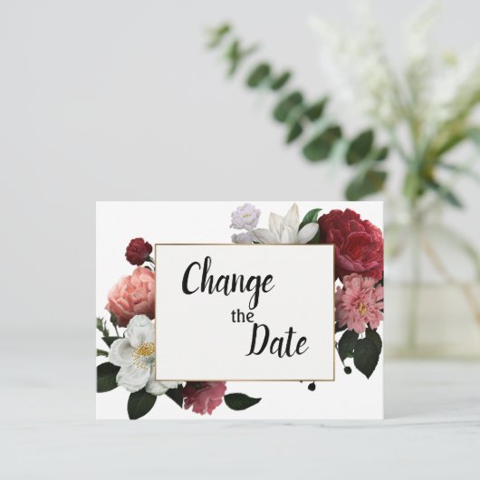 Elegant Bourgogne en roze bloemen verander de datu Briefkaart (Staand voorkant)