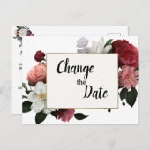 Elegant Bourgogne en roze bloemen verander de datu Briefkaart (Voorkant / Achterkant)