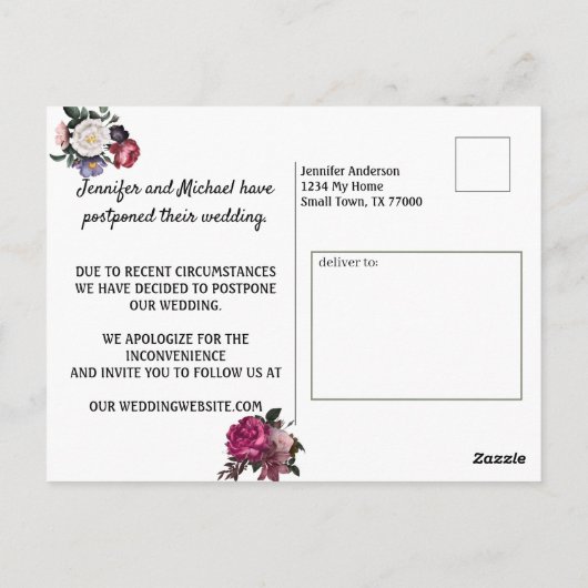 Elegant Bourgogne en roze bloemen verander de datu Briefkaart (Achterkant)