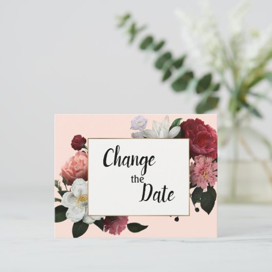 Elegant Bourgogne en roze bloemen verander de datu Briefkaart (Staand voorkant)