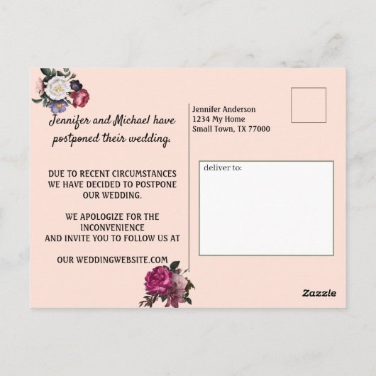 Elegant Bourgogne en roze bloemen verander de datu Briefkaart (Achterkant)