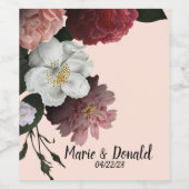 Elegant Bourgogne en roze bloemen Wijn Etiket (Enkel label)