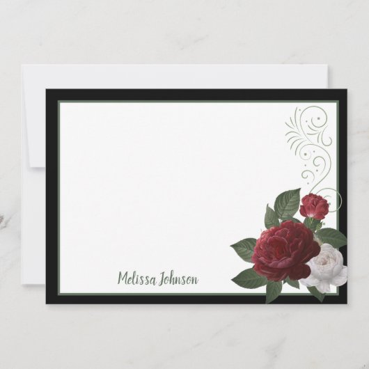 Elegant Bourgogne en roze Floral gepersonaliseerd Notitiekaartje (Voorkant)