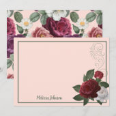 Elegant Bourgogne en roze Floral gepersonaliseerd Notitiekaartje (Voorkant / Achterkant)
