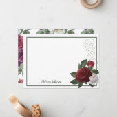 Elegant Bourgogne en roze Rozen Notitiekaartje (Voorkant / Achterkant in situ)