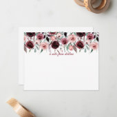 Elegant Bourgogne en roze Waterverf Rozen | Notitiekaartje (Voorkant / Achterkant in situ)