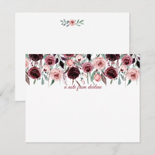 Elegant Bourgogne en roze Waterverf Rozen | Notitiekaartje (Voorkant / Achterkant)