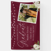 Elegant Bourgogne foto Bloemen Afstuderen Spandoek (Verticaal)