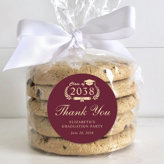 Elegant Bourgogne Goud Afstuderen Dank u Ronde Sticker