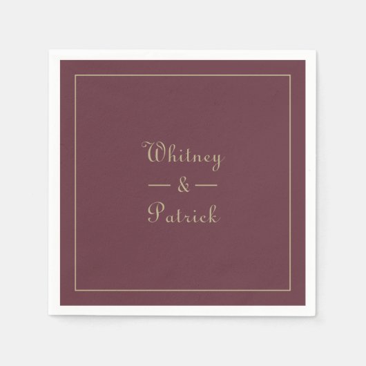 Elegant Bourgogne Goud Bruiloft Script Minimalist Servet (Voorkant)
