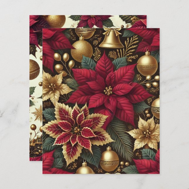 Elegant Bourgogne & Goud Poinsettia Scrapbook Papi (Voorkant / Achterkant)