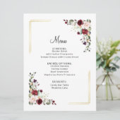 Elegant Bourgogne Gouden Folie Bloemen Bruiloft Di Menu (Staand voorkant)