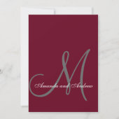 Elegant Bourgogne Grijs Monogram Formele Bruiloft Kaart (Voorkant)