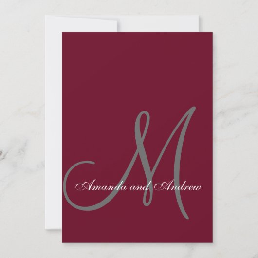Elegant Bourgogne Grijs Monogram Formele Bruiloft Kaart (Voorkant)