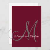 Elegant Bourgogne Grijs Monogram Formele Bruiloft Kaart (Voorkant / Achterkant)
