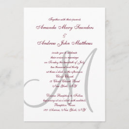 Elegant Bourgogne Grijs Monogram Formele Bruiloft Kaart