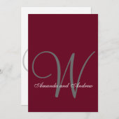 Elegant Bourgogne Grijs Monogram Formele Bruiloft Kaart (Voorkant / Achterkant)