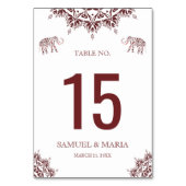 Elegant Bourgogne Henna Indische Trouwtafel Nummer Kaart (Voorkant)