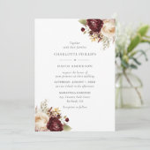 Elegant Bourgogne Ivoor Rustiek Bloemen Bruiloft Kaart (Staand voorkant)