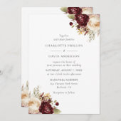 Elegant Bourgogne Ivoor Rustiek Bloemen Bruiloft Kaart (Voorkant / Achterkant)