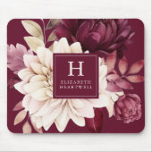 Elegant Bourgogne Ivoor Waterverf Bloemenmonogram Muismat (Voorkant)